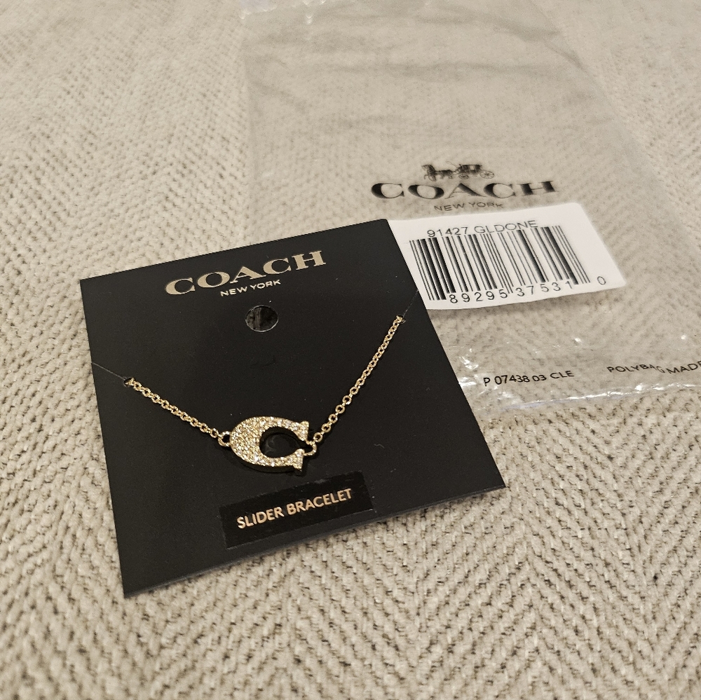 New Coach Goldtone Chain Slider Bracelet